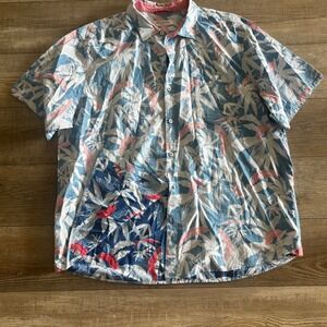 Tommy Bahama Shirt Men XXL Button Down Nova Wave Reverse Print Leaf Short Sleeve
